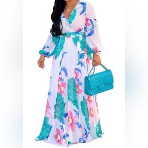 NEW Plus Size Women’s Chiffon Deep V Maxi Dress